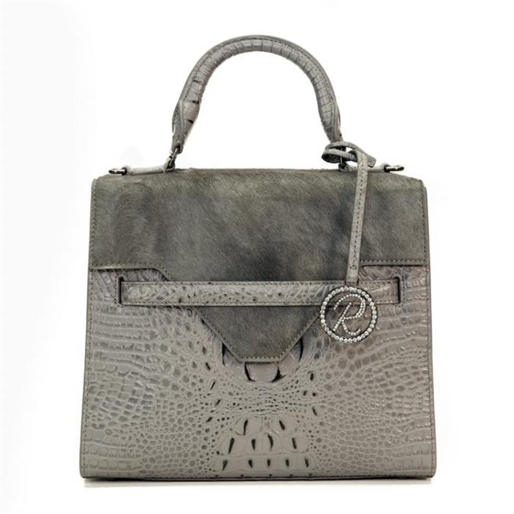 Raviani Grey Croc-Embossed Leather Hanbdag